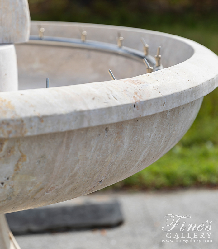 Marble Fountains  - Dolphin Themed Fountain In Hand Carved Light Travertine - MF-2192